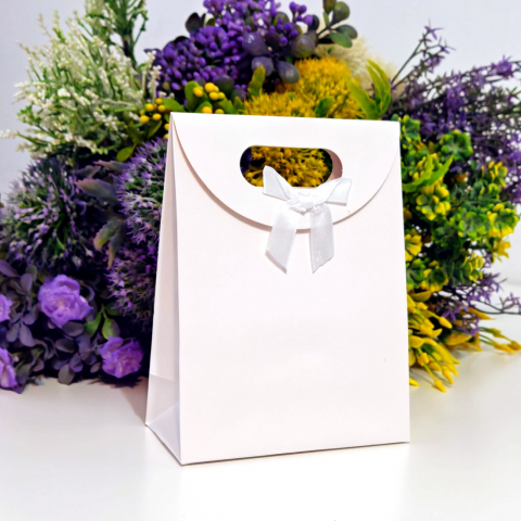 Pungi pentru cadouri - Pungi din carton alb cu funda 16cm x 12cm