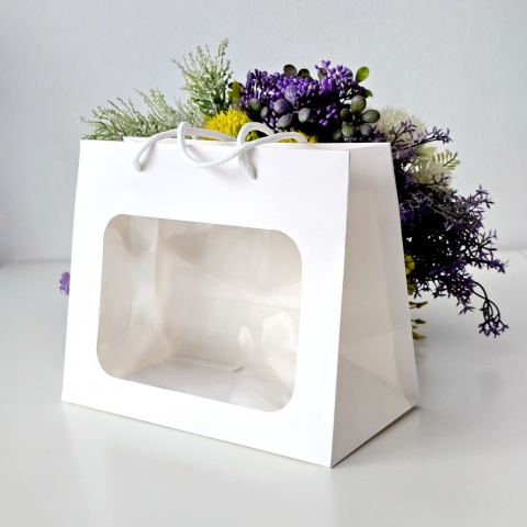 Pungi din hartie cartonata alba cu fereastra 20cm x 18cm x 8cm [1]