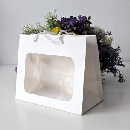 Pungi din hartie cartonata alba cu fereastra 23cm x 19cm x 12cm [2]