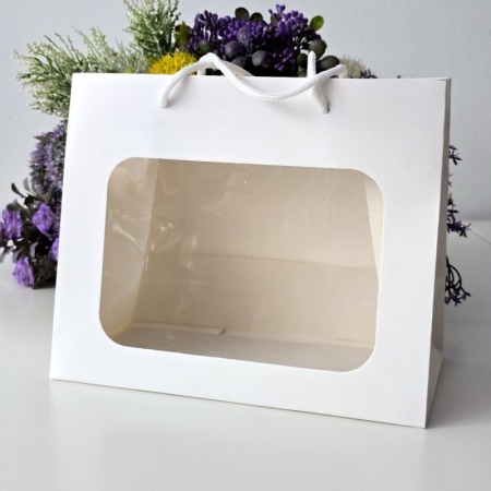 Pungi din hartie cartonata alba cu fereastra 23cm x 19cm x 12cm [1]