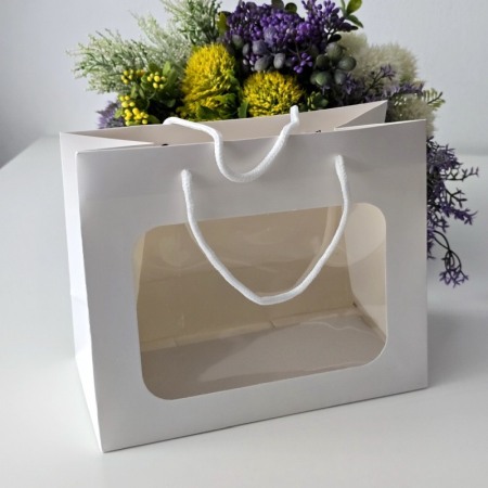 Pungi din hartie cartonata alba cu fereastra 23cm x 19cm x 12cm [4]
