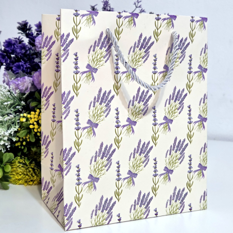 Pungi din carton si hartie - Pungi din hartie cartonata model lavanda 3 23cm x 18cm x 10cm