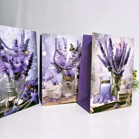 Pungi din hârtie și carton - Pungi din hartie cartonata model lavanda 2 24cm x 18cm x 10cm