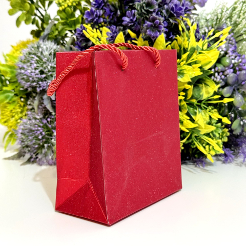 Acasa - Pungi din carton rosu cu sclipici 24cm x 18cm