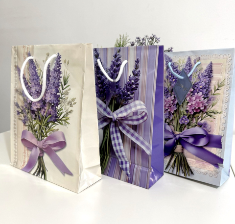 Noutăți - Pungi din hartie model lavanda 23cm x 18cm x 9cm