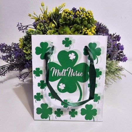 Pungi din hartie plastifiata cu trifoi Mult Noroc 14.5cm x 12cm [2]