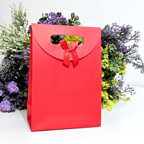 Pungi din hartie rosie cu funda 20cm x 16cm [1]