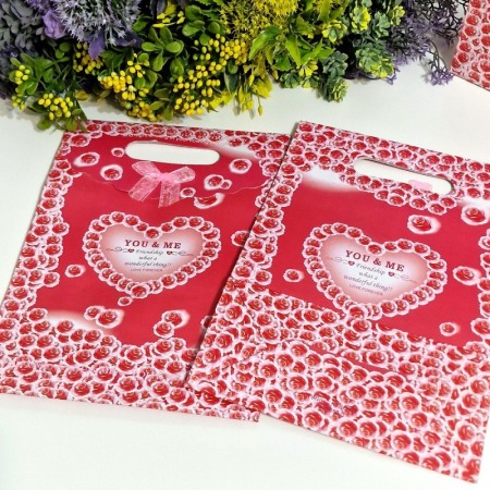 Pungi din hartie rosie - You & Me - cu funda 27cm x 19cm [3]