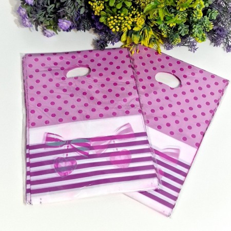 Set 100 pungi din plastic ciclamen cu buline 30cm x 20cm [4]