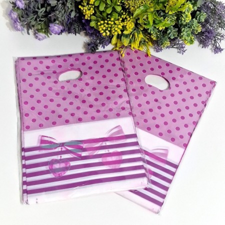 Set 100 pungi din plastic ciclamen cu buline 30cm x 20cm