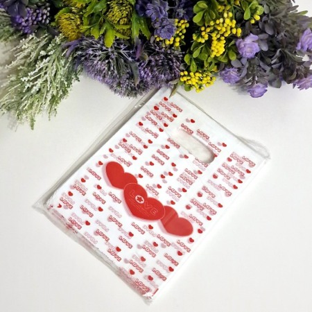 Set 100 pungi din plastic inima rosie 25cm x 20cm [2]