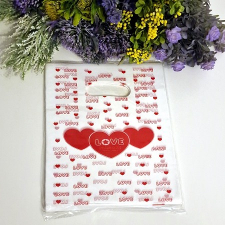 Pungi pentru cadouri - Set 100 pungi din plastic inima rosie 25cm x 20cm