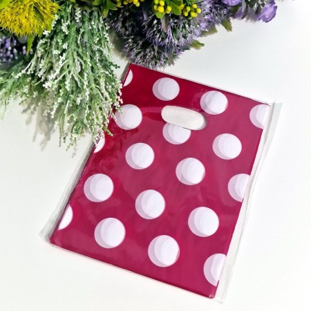 Set 100 pungi din plastic magenta cu buline albe 20cm x 15cm [3]
