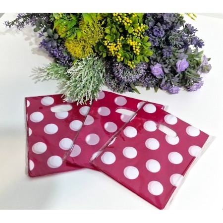 Set 100 pungi din plastic magenta cu buline albe 20cm x 15cm [2]