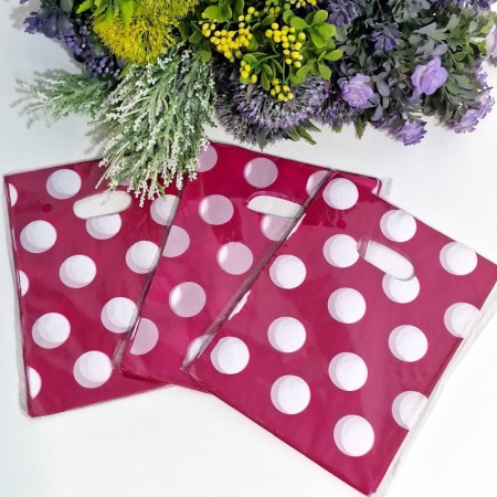 Set 100 pungi din plastic magenta cu buline albe 20cm x 15cm [1]