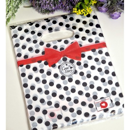 Set 100 pungi din plastic model cu buline negre 20cm x 15cm [2]