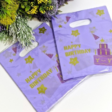 Set 100 pungi din plastic mov - Happy Birthday 25cm x 20cm [3]