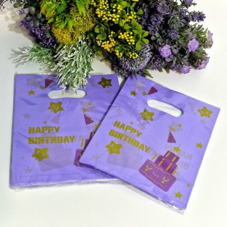 Set 100 pungi din plastic mov - Happy Birthday 25cm x 20cm [2]
