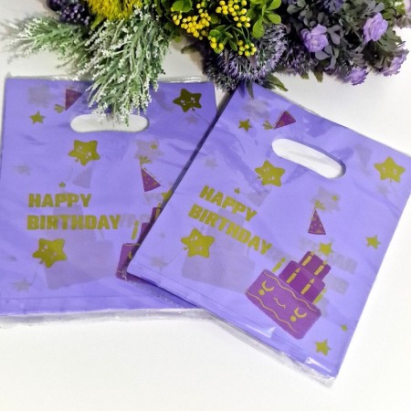 Set 100 pungi din plastic mov - Happy Birthday 25cm x 20cm [1]