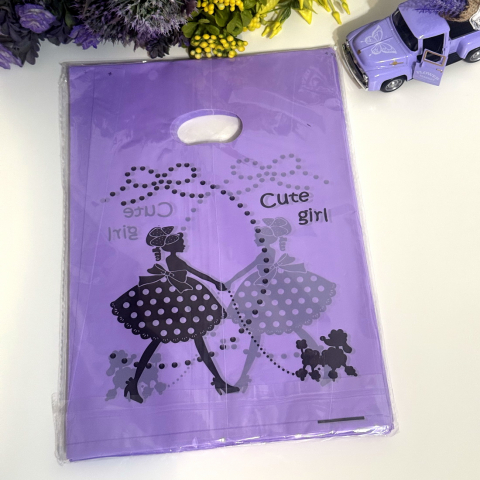 Set 100 pungi din plastic mov imprimeu fata cu catel 24cm x 20cm [1]