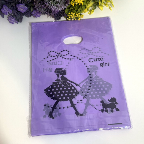 Acasa - Set 100 pungi din plastic mov imprimeu fata cu catel 24cm x 20cm