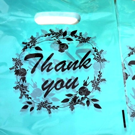 Set 100 pungi din plastic verde Thank You 20cm x 15cm [3]
