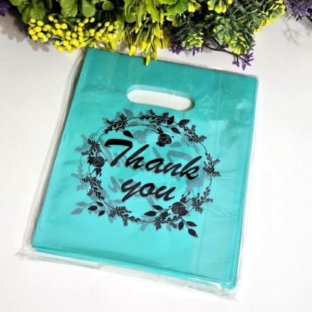 Set 100 pungi din plastic verde Thank You 20cm x 15cm [2]