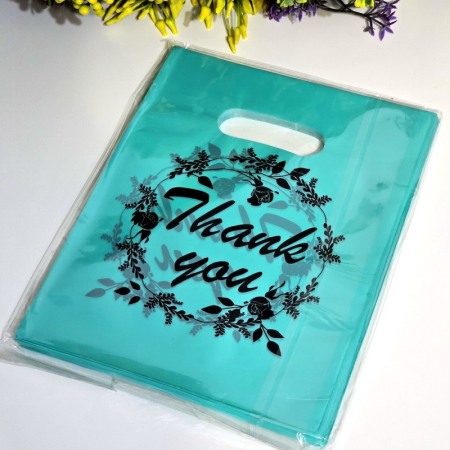 Set 100 pungi din plastic verde Thank You 20cm x 15cm