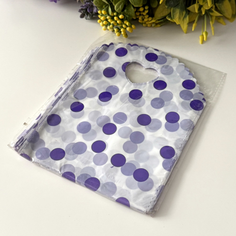 Pungi pentru cadouri - Set 50 pungi din plastic cu buline mov 20cm x 13cm