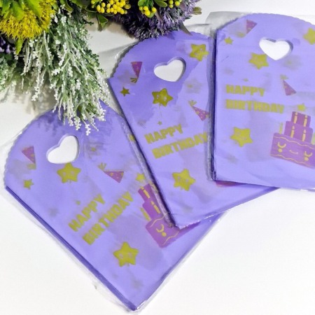 Set 50 pungi din plastic mov - Happy Birthday 18cm x 13cm [4]