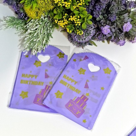 Set 50 pungi din plastic mov - Happy Birthday 18cm x 13cm [2]