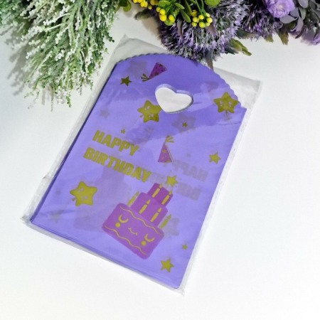 Set 50 pungi din plastic mov - Happy Birthday 18cm x 13cm [1]