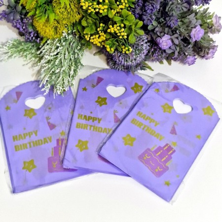 Set 50 pungi din plastic mov - Happy Birthday 18cm x 13cm [3]