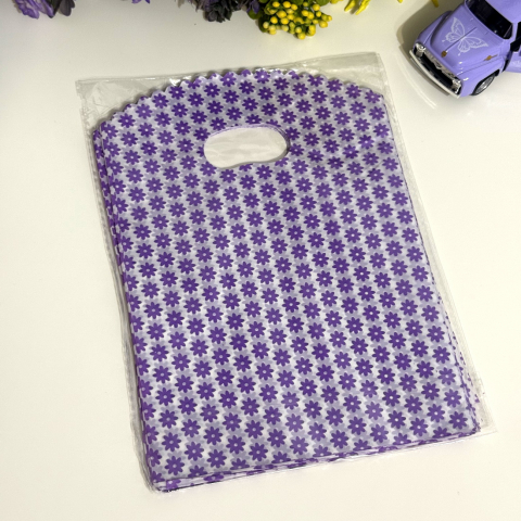 Set 50 pungi din plastic mov imprimeu flori mov 25cm x 18cm [1]
