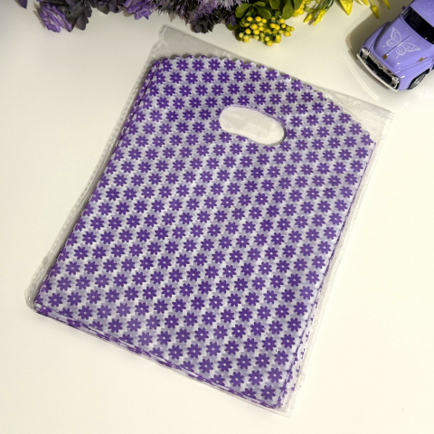 Set 50 pungi din plastic mov imprimeu flori mov 25cm x 18cm [2]