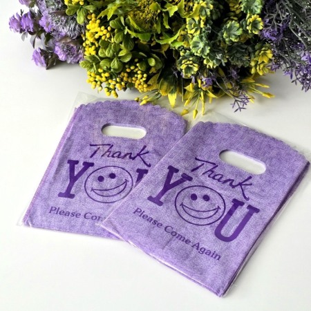 Set 50 pungi din plastic mov Thank-You 15cm x 9cm [1]