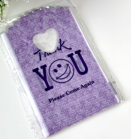 Pungi pentru cadouri - Set 50 pungi din plastic mov Thank-You 15cm x 9cm