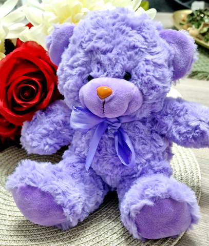 Jucării si decoratiuni - Ursulet de plus cu fundita culoare mov lavanda 20 cm