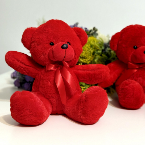 Ursulet de plus cu fundita culoare rosie 25 cm [5]
