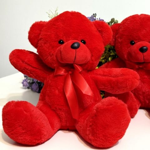 Ursulet de plus cu fundita culoare rosie 25 cm [3]