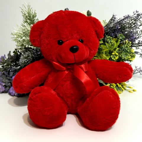 Noutăți - Ursulet de plus cu fundita culoare rosie 25 cm