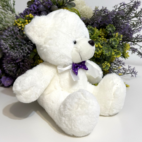 Ursulet de plus cu fundita culoare alba 20 cm [4]