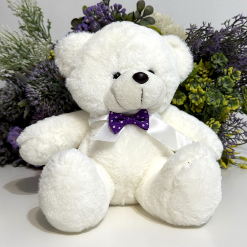Noutăți - Ursulet de plus cu fundita culoare alba 20 cm