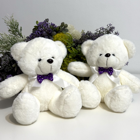 Ursulet de plus cu fundita culoare alba 20 cm [5]