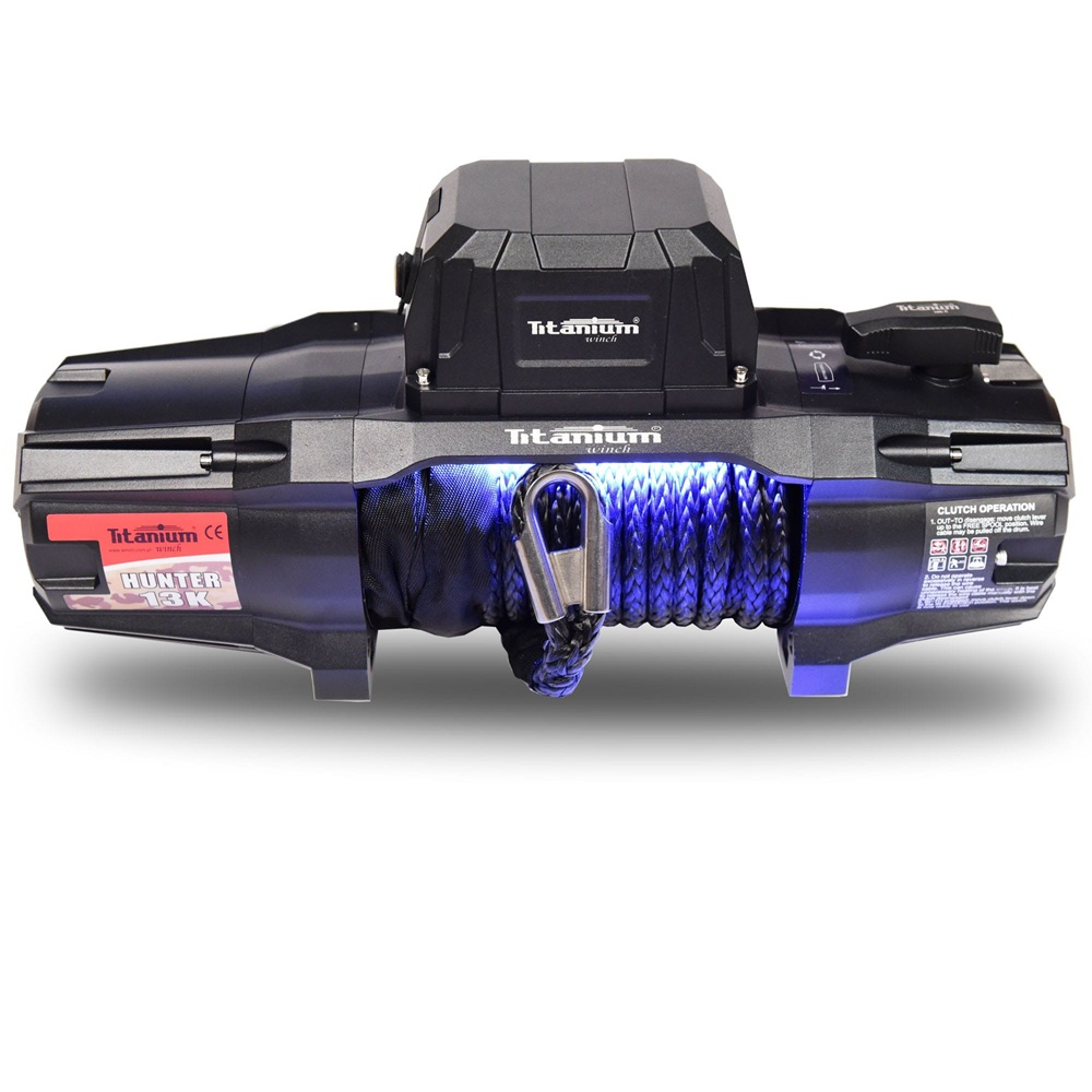 Troliu auto Titanium Winch Hunter 13K 12V cu sufă sintetică și fantă ghidaj [3]