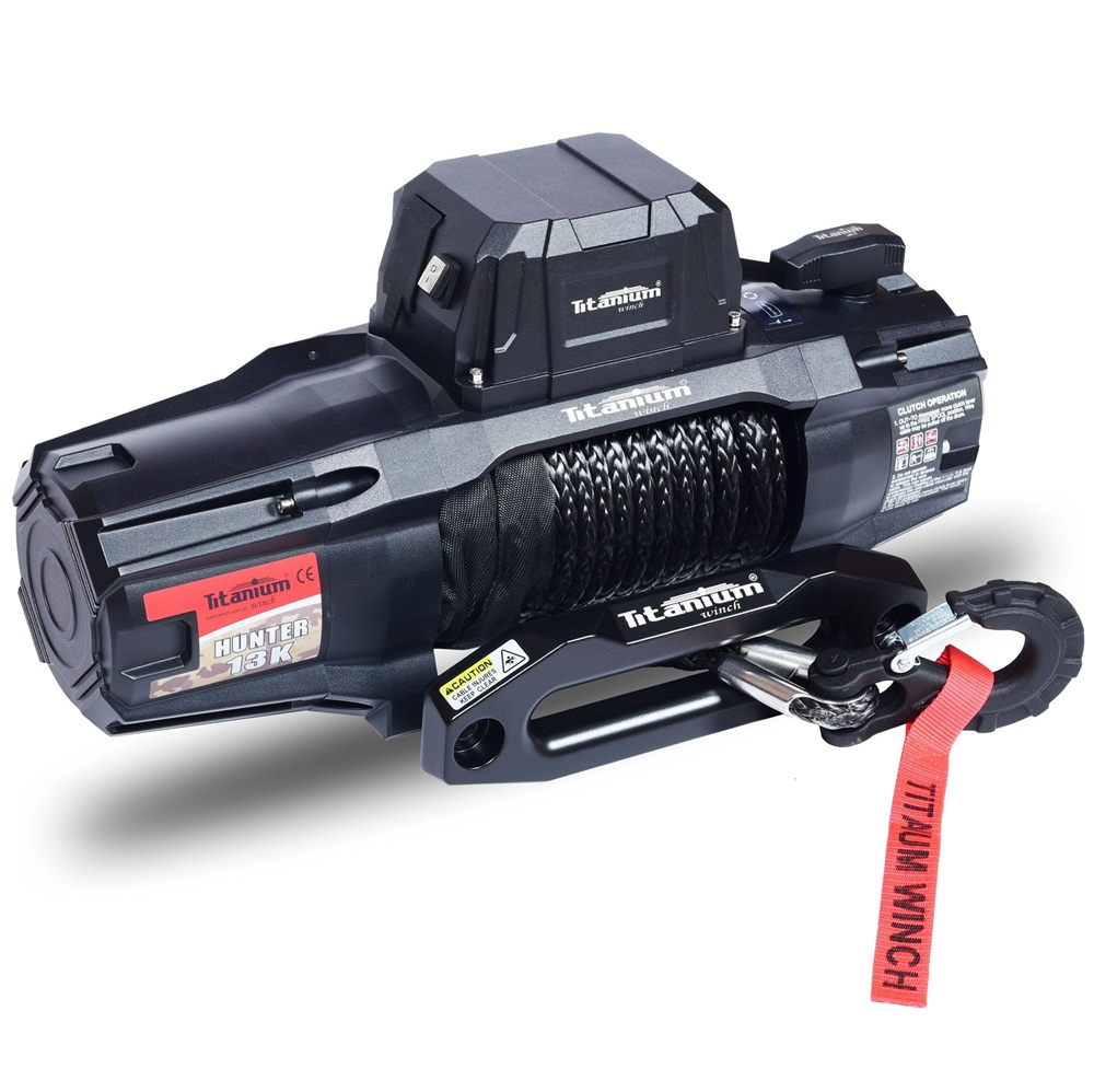 Troliu auto Titanium Winch Hunter 13K 12V cu sufă sintetică și fantă ghidaj [2]