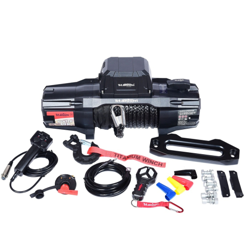 Troliu auto Titanium Winch Hunter 13K 12V cu sufă sintetică și fantă ghidaj [3]