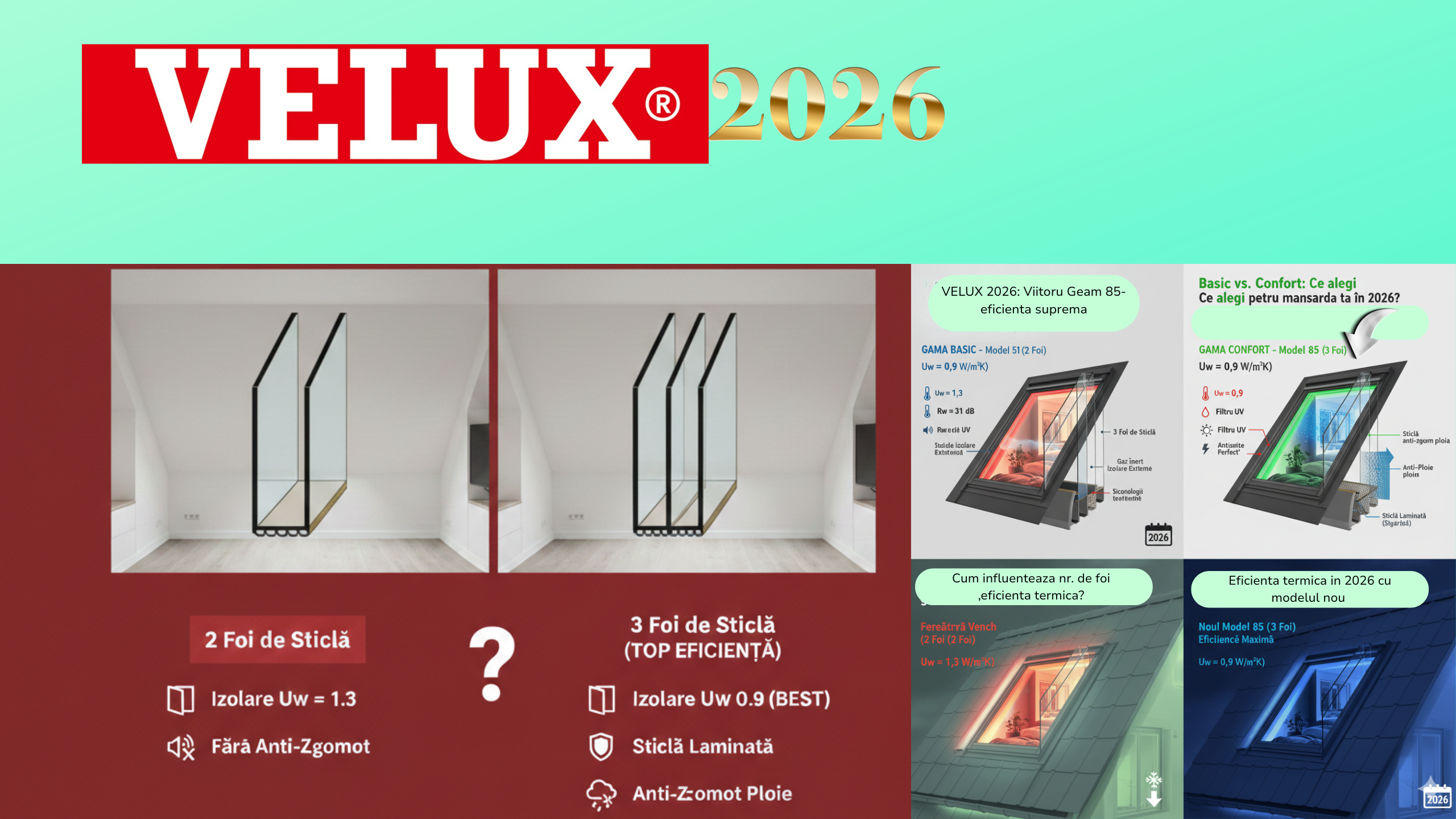 2 foi vs. 3 foi de sticla ,cum influenteza eficienta termica  ferestrele VELUX in 2026