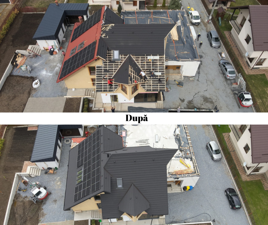 poze inainte si dupa a unei acoperis invelit cu tigla metalica Gerard