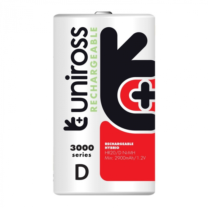2 acumulatori NiMH D (R20) 3000 mAh marca UNIROSS ambalati intr-un blister [2]